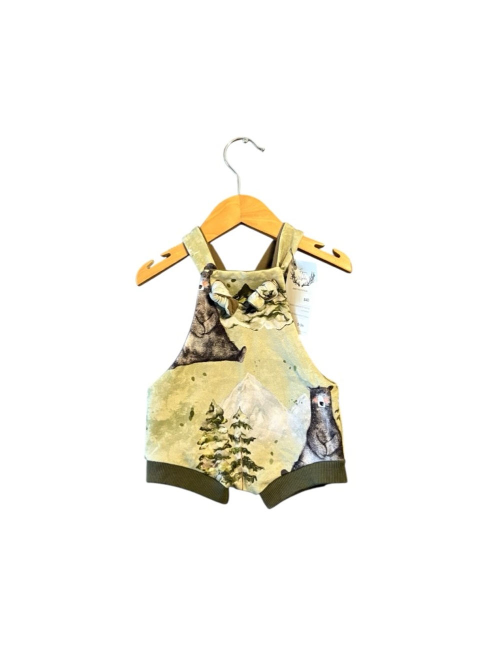 Unbranded Olive Green Forest Bear Baby Romper